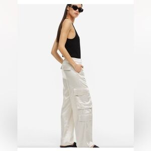 Cream Satin Cargo Pants